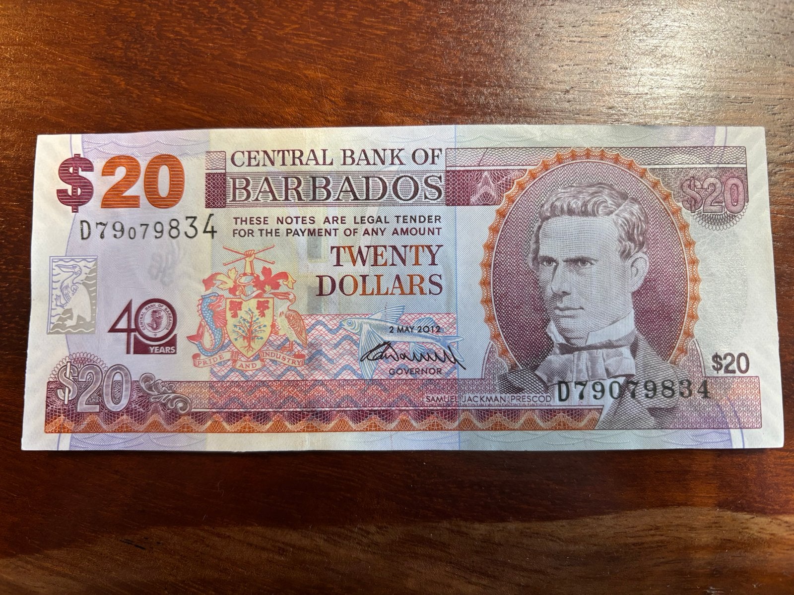 Barbados $ 20 Dollar biljet 40 jaar centrale bank UNC 2012, Ophalen of Verzenden, Midden-Amerika, Los biljet