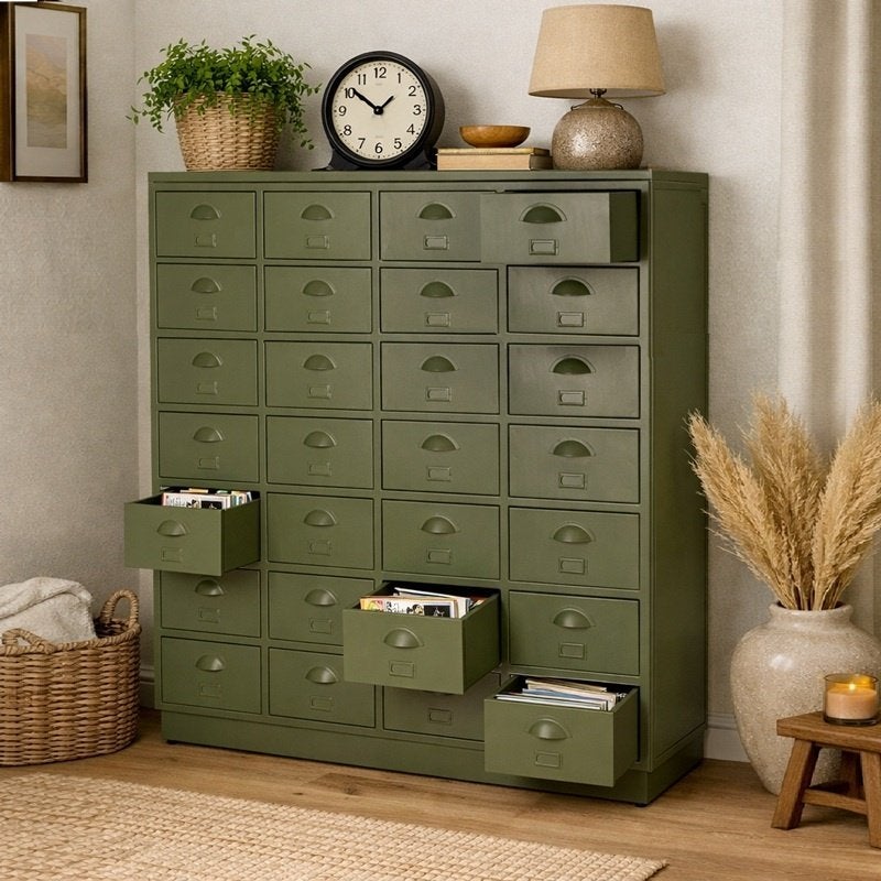 Apothekerskast Industriële Ladekast Metalen Kast IJzeren Wit, Huis en Inrichting, Info@dehanzeherten.nl, 5 laden of meer, 100 tot 150 cm