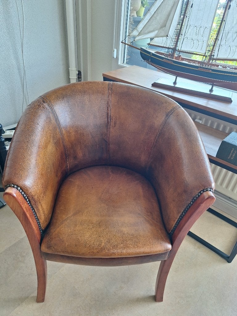 Schapenleren fauteuil, Ophalen, Gebruikt, Minder dan 75 cm, Vintage