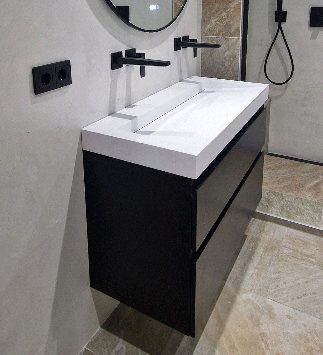 Modern badkamermeubel mat zwart met witte wasbak 46×100×68, Ophalen, Nieuw, 50 tot 100 cm, Minder dan 100 cm