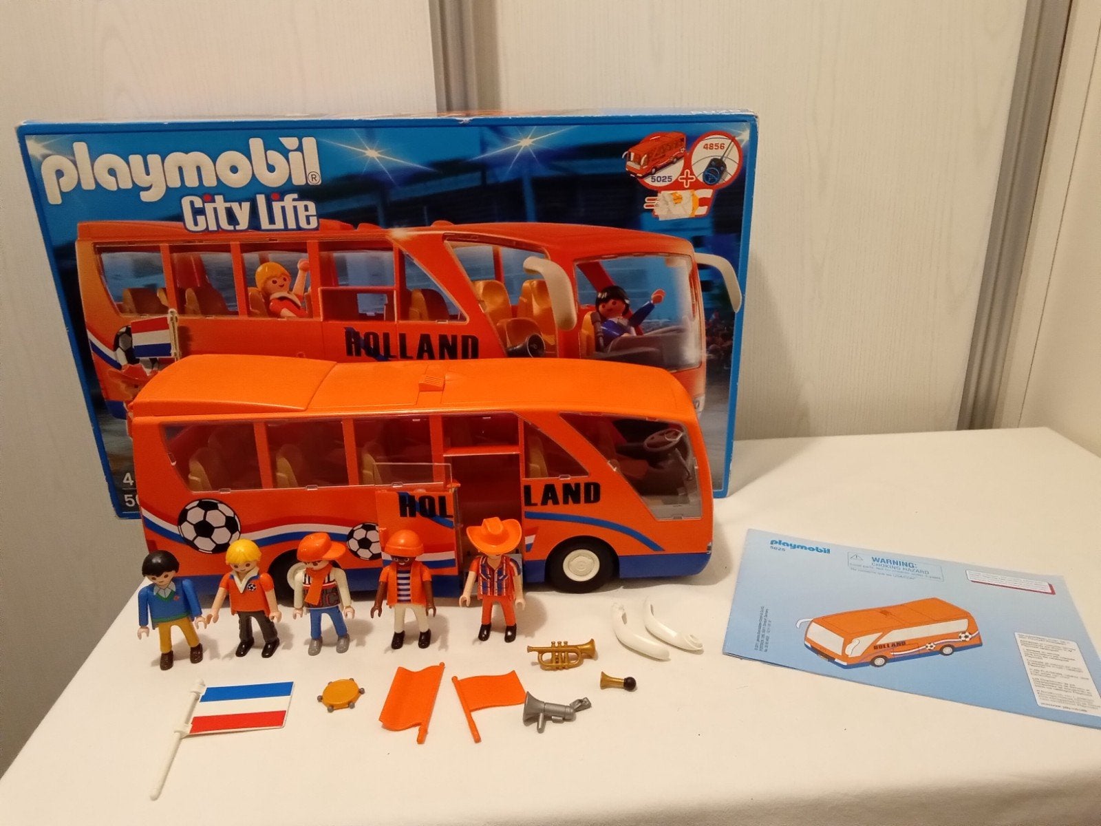 Playmobil 5025 oranje supporters bus compleet met doos en bo, Complete set, Voertuig, Ophalen of Verzenden, Zo goed als nieuw