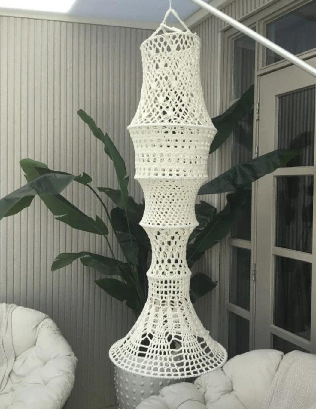 Prachtige creme kleurige ibiza stijl fuiklamp kroonluchter, Rond, Nieuw, Ophalen of Verzenden, X