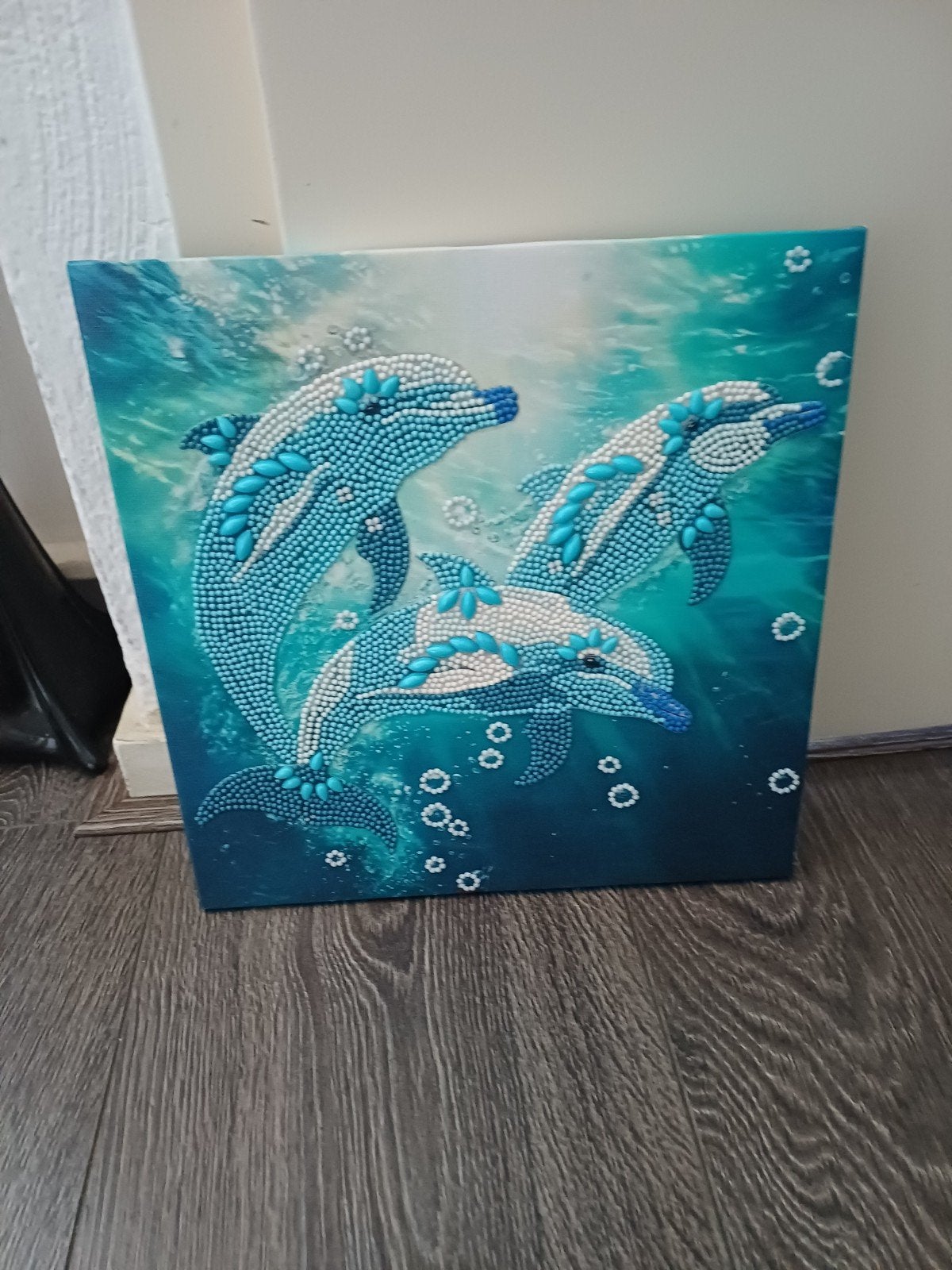 Schilderij met dolfijnen en 3D-effect, Schilderij, Meerkleurig, Textiel, Ophalen of Verzenden