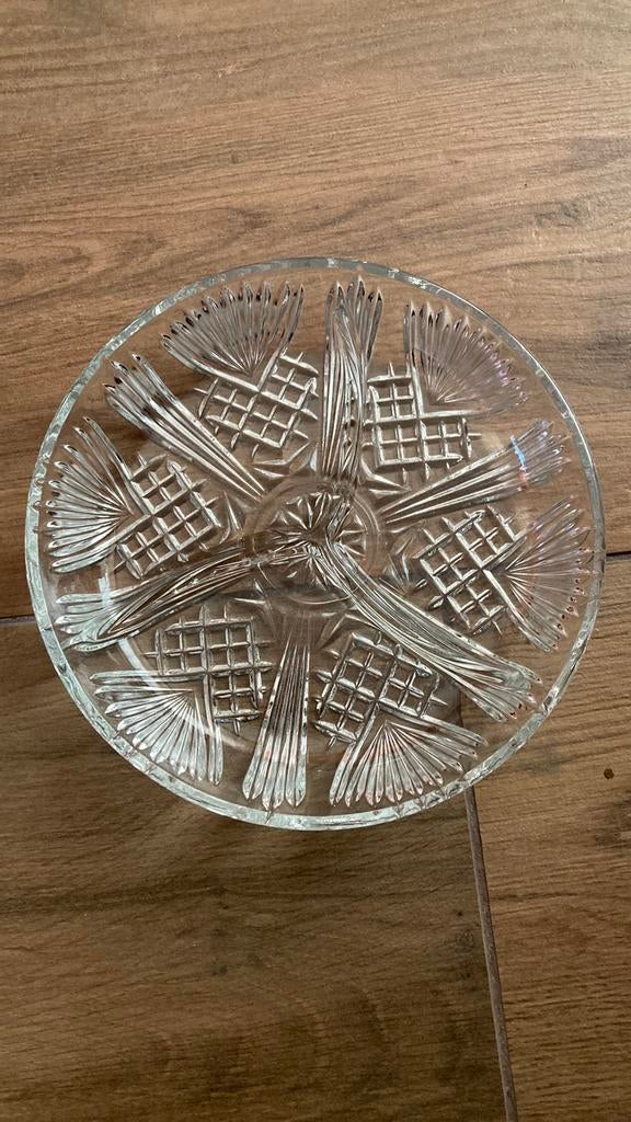 Ronde glazen vakjes hapjesschaal, Huis en Inrichting, Ophalen, Zo goed als nieuw, Rond, Glas