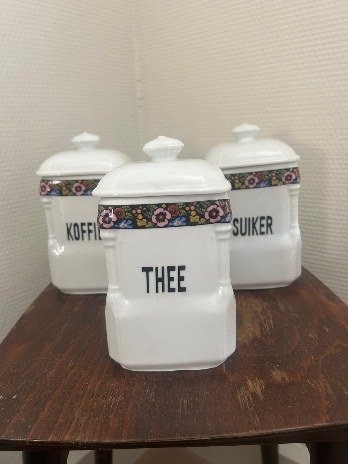 Antieke Victoria China voorraadpotten set art deco, Ophalen of Verzenden