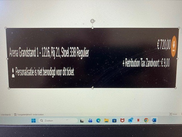 F1 ticket Zandvoort alleen de ZONDAG, Arena Grandstand 1, Eén persoon