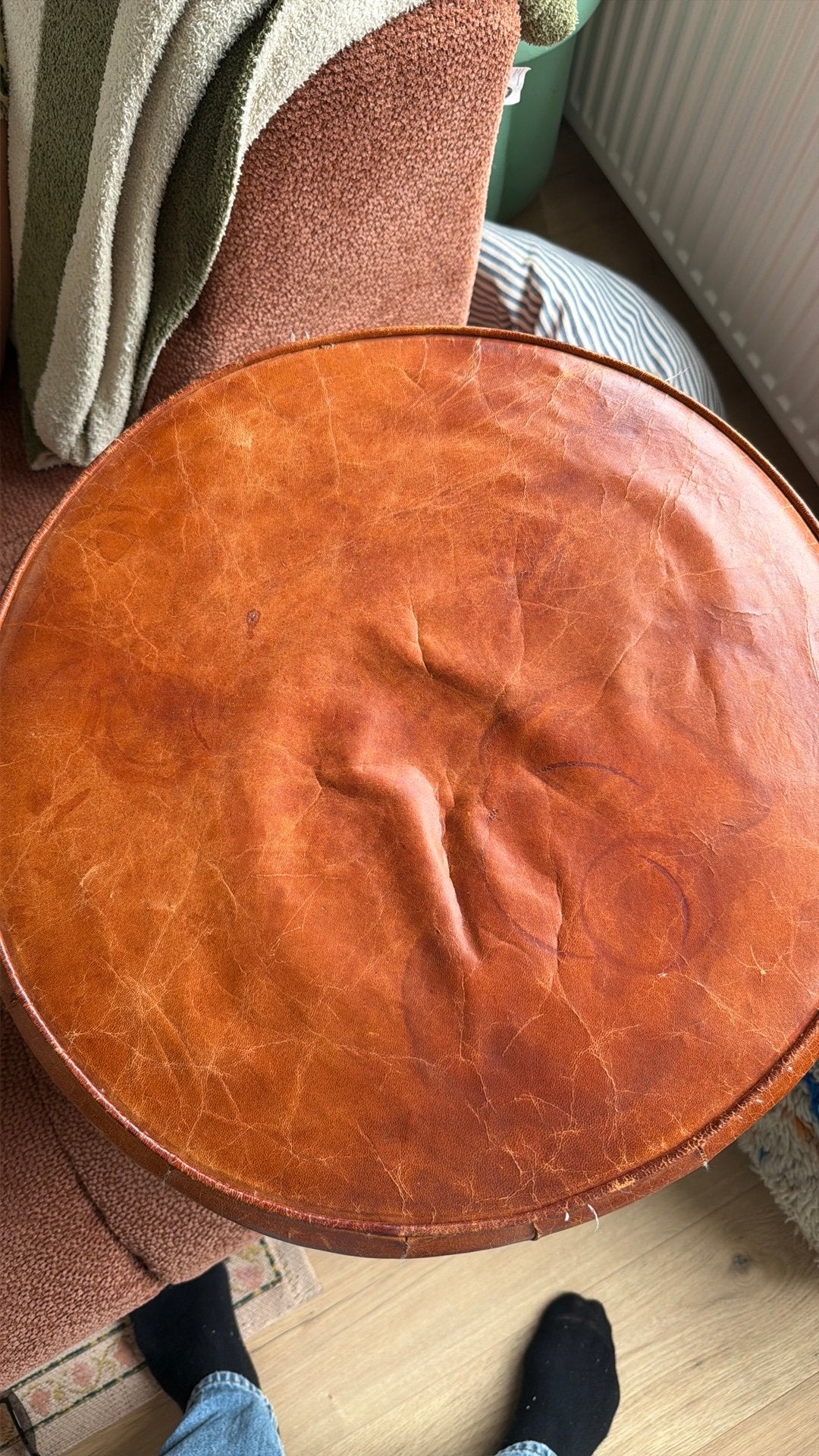 Bruine Poef, Ophalen, Gebruikt, Vierkant, Minder dan 50 cm
