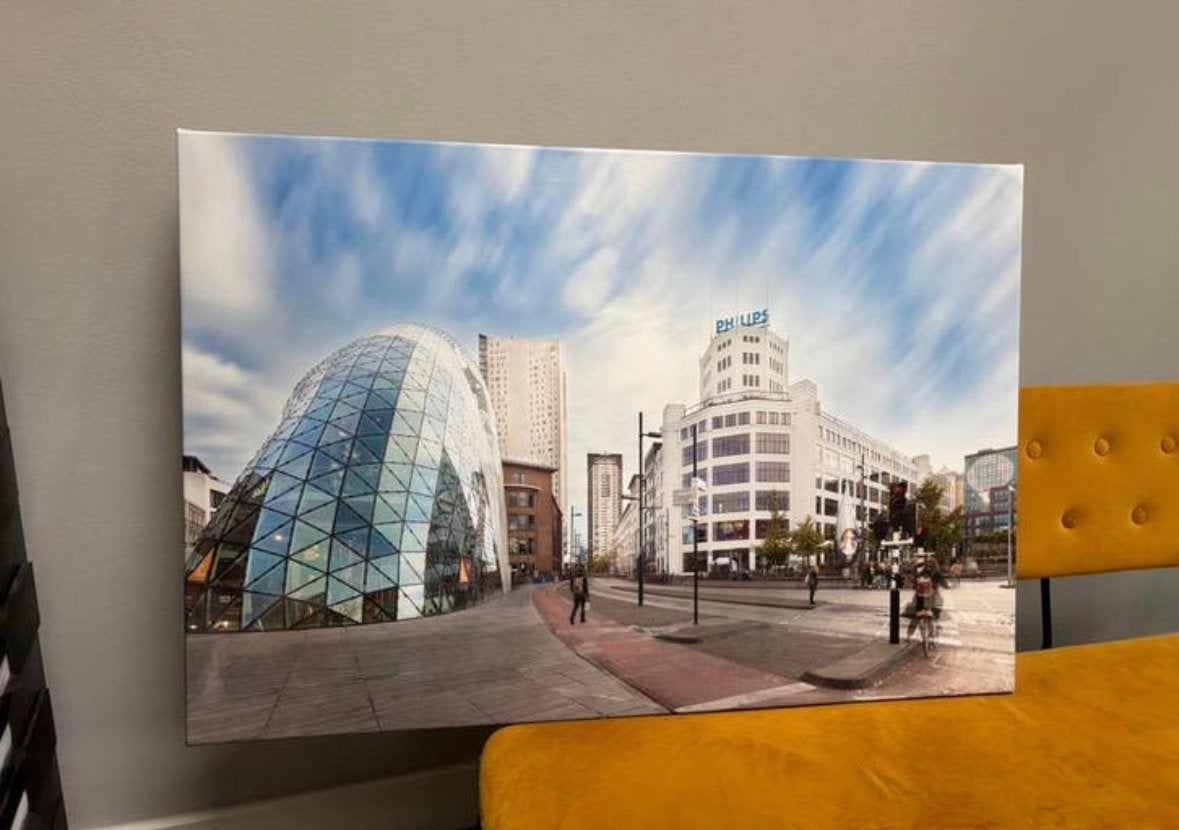 Iconisch Eindhovense Blob Philips witte dame canvas foto, Ophalen