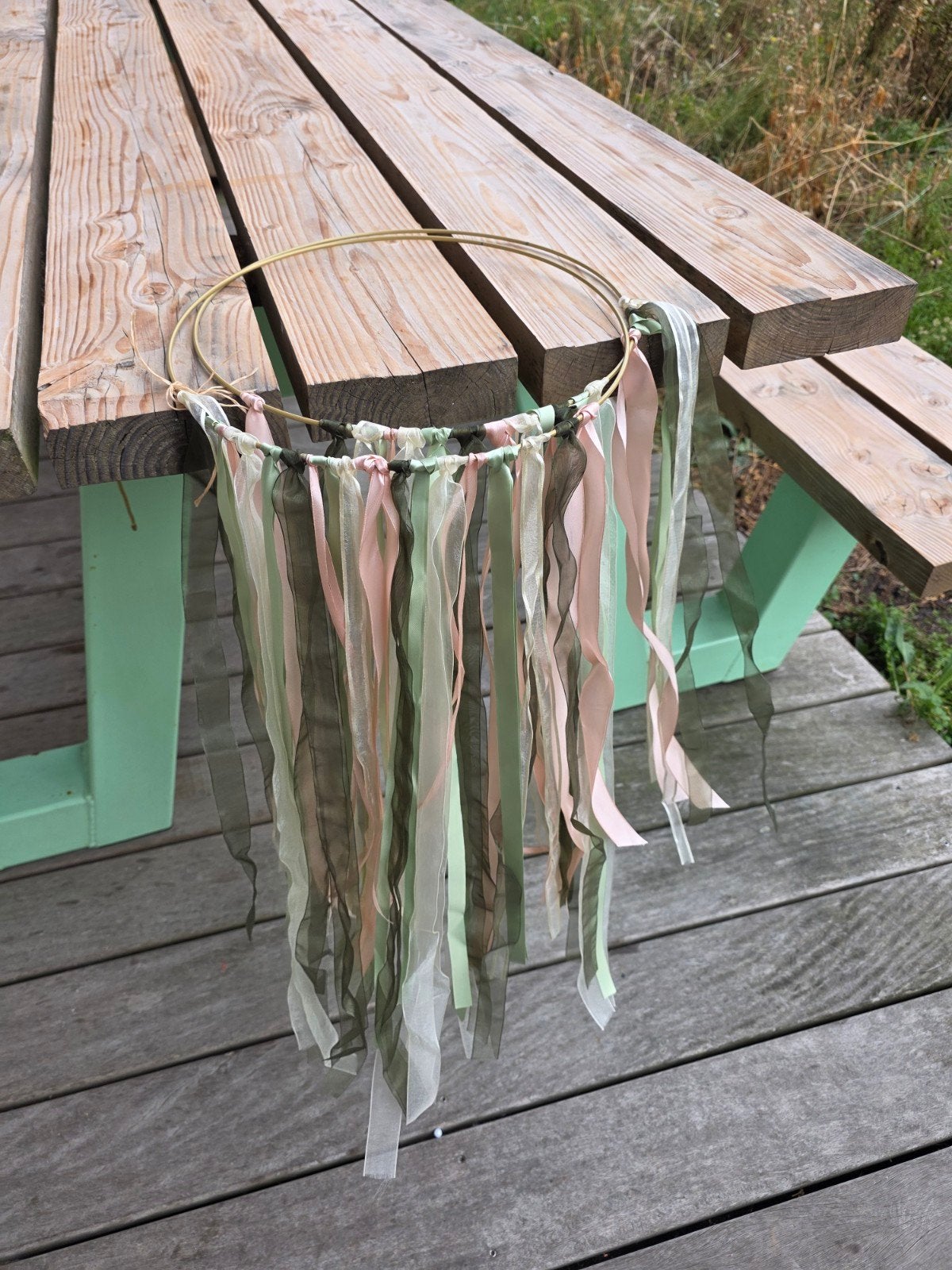 Bruiloftsstoeldecoratie 2x ring met linten - Brons, 32 cm, Ophalen of Verzenden, Zo goed als nieuw, Meerkleurig, Metaal