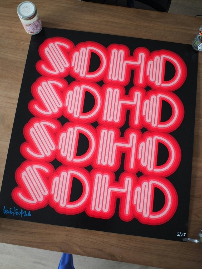 Ben Eine - Soho Neon Warm Pink (Kaws, Obey, Banksy), Ophalen