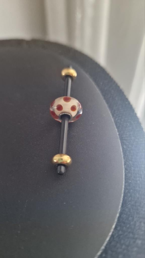 Mooie trollbeads glazen bedel met bruine stippen, Sieraden, Tassen en Uiterlijk, Bedels, Overige merken, Glas of Kristal, Ophalen of Verzenden