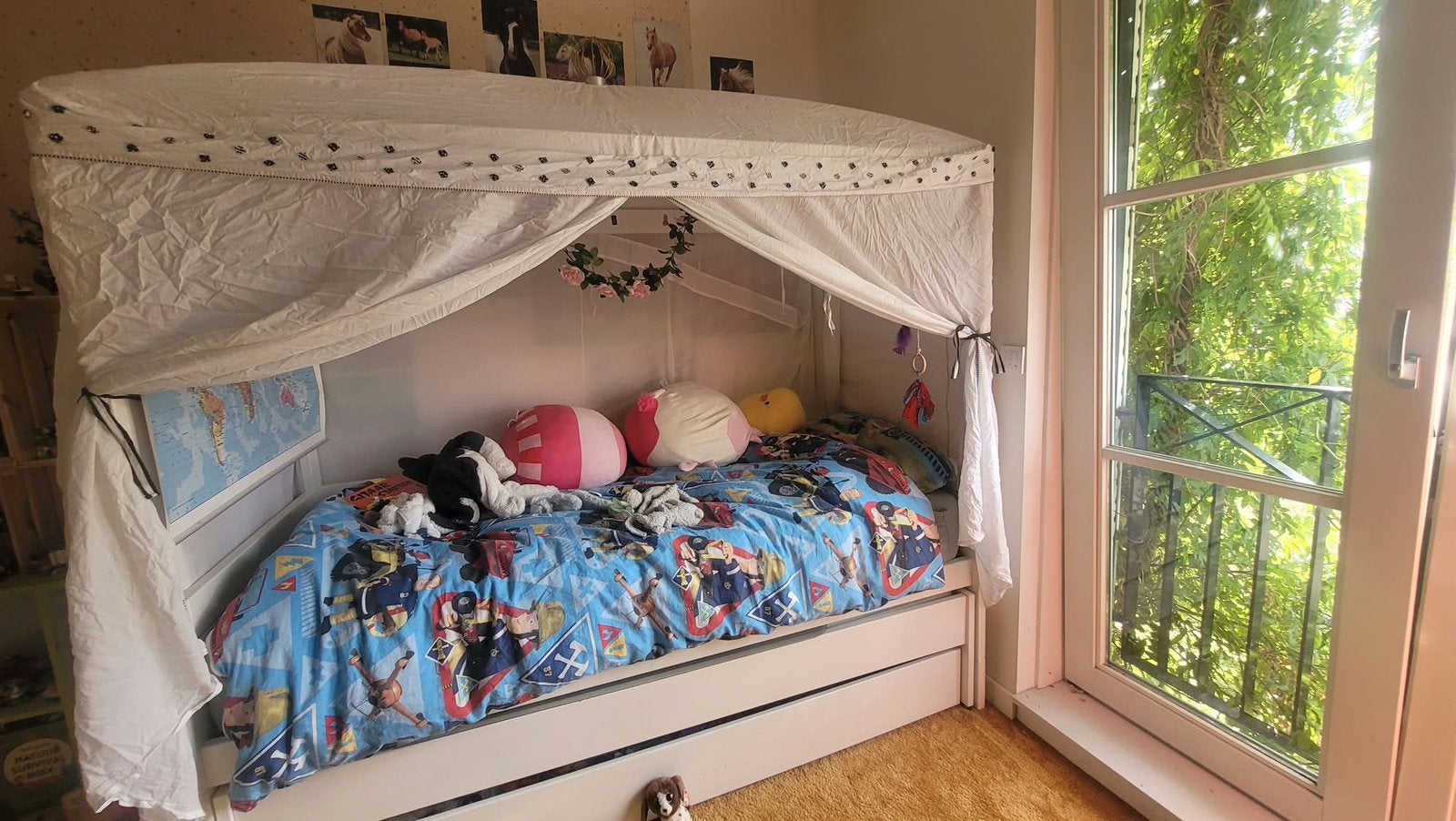 Lifetime hemelbed hoog met logeerbed en lade, Ophalen, Gebruikt, 90 cm, Eenpersoons