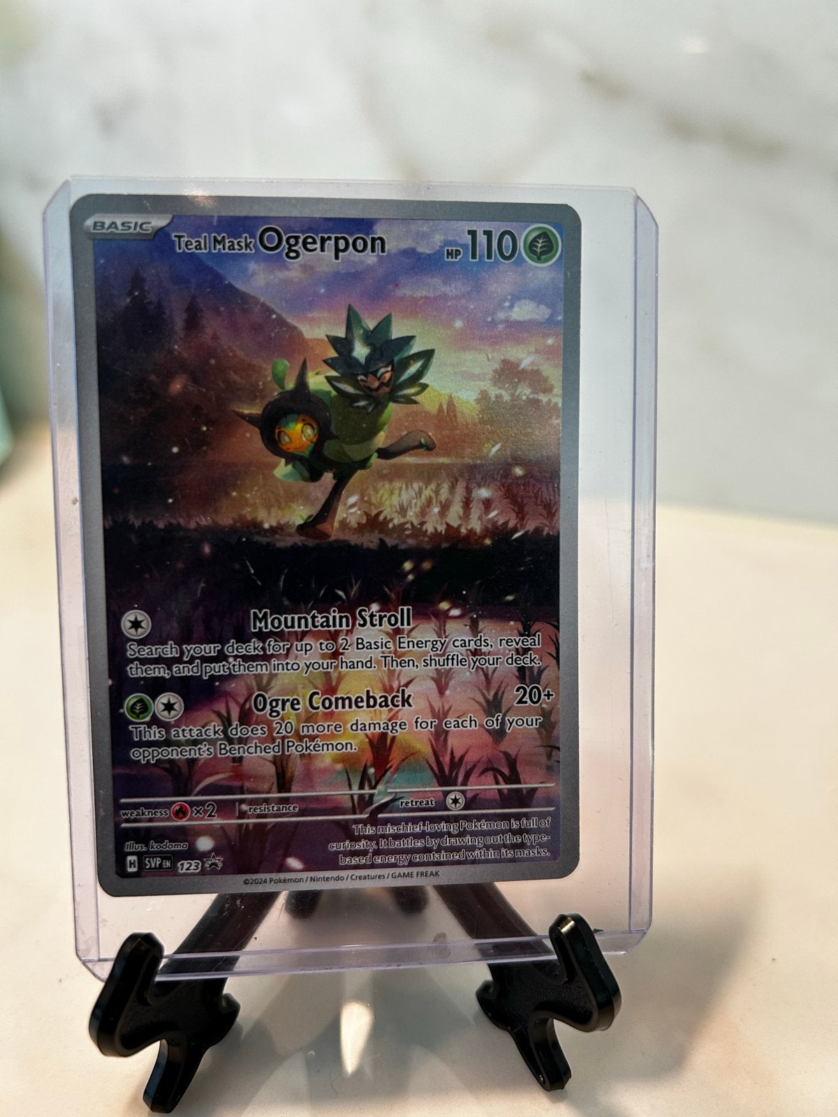 Pokemon kaart Ogerpon HP 110 - Beëindiging hobby, Ophalen of Verzenden, Zo goed als nieuw, Losse kaart, Foil
