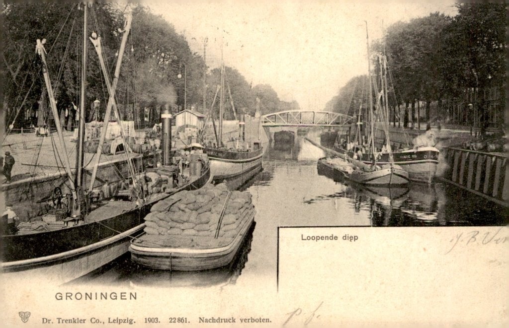 Groningen Loopende diep - binnenvaart # 375, Verzenden, Voor 1920, Gelopen, Groningen