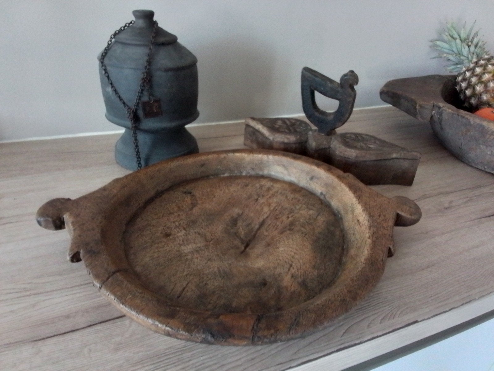Oud houten chapati schaal, Ophalen of Verzenden, Rond, Hout