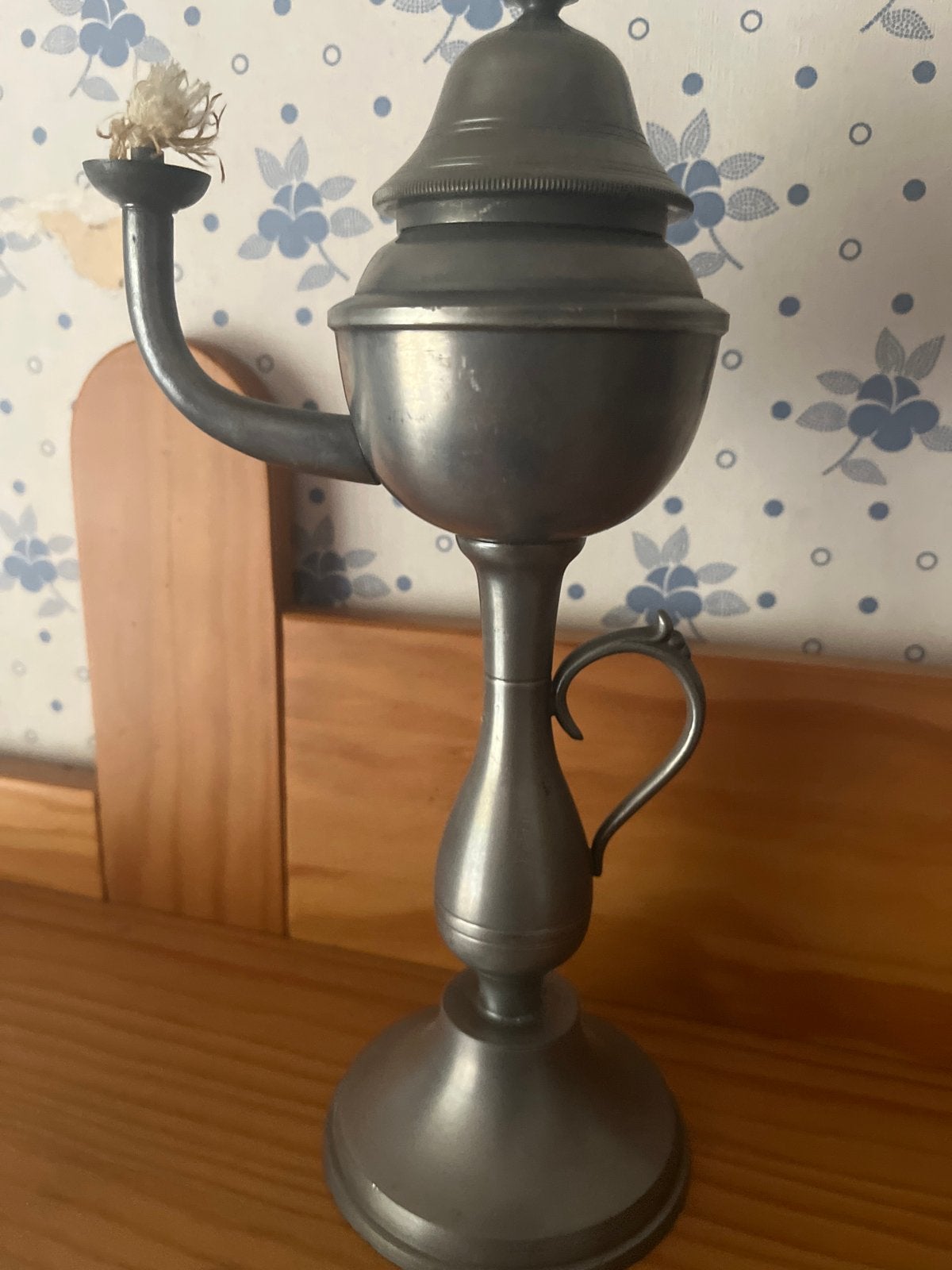 Antieke tinnen olielamp - Decoratieve verlichting, Antiek en Kunst, Ophalen of Verzenden