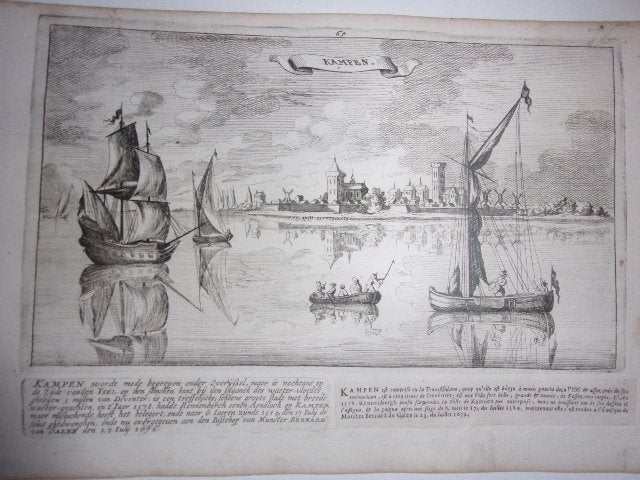 Kampen. Bouttats en Peeters. Gravure / ets 1674, Antiek en Kunst, Ets, Stadsgezicht, 23 cm, Met tekst
