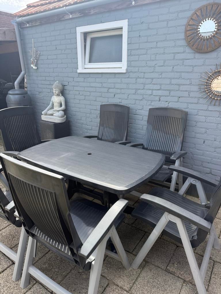 Aquarius antraciete tuinset met 6 verstelbare stoelen, Tuin en Terras, Ophalen, Kunststof, Gebruikt, Eettafel
