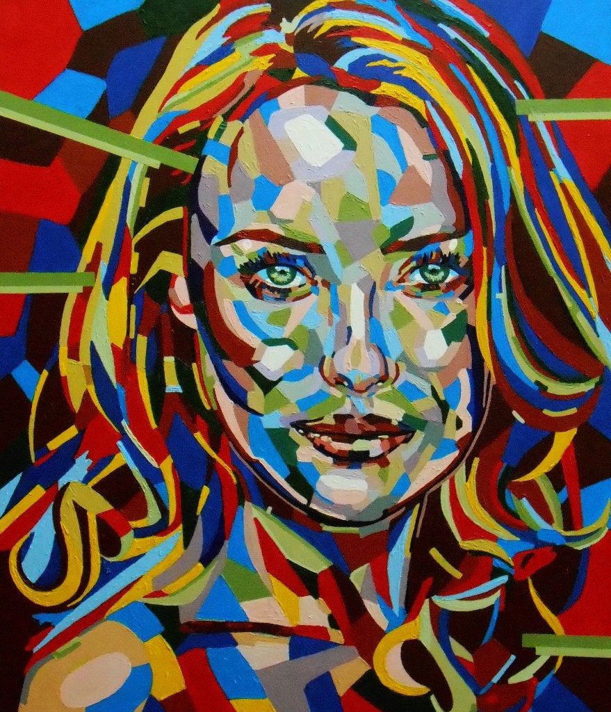 "Uitzicht (II)" Groot mozaïekportret Schilderij, Verzenden, Olieverf, Handgeschilderd, Portret