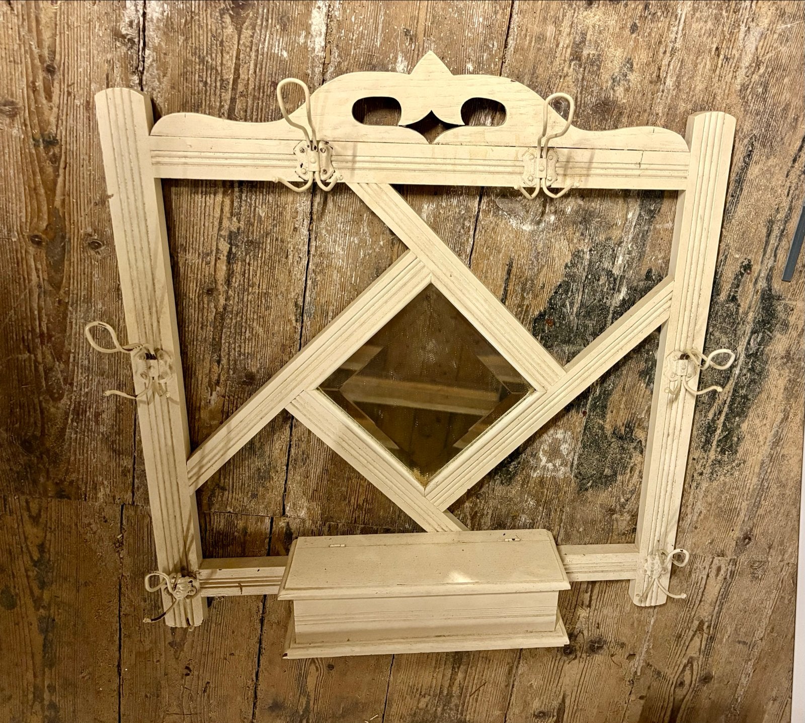 Antieke kapstok met spiegel en opbergvak, Gebruikt, Minder dan 100 cm, Hout, Ophalen