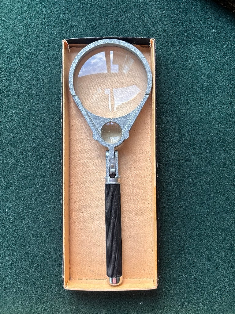 Vintage loep / vergrootglas van metaal, opvouwbaar., Antiek en Kunst, Ophalen of Verzenden