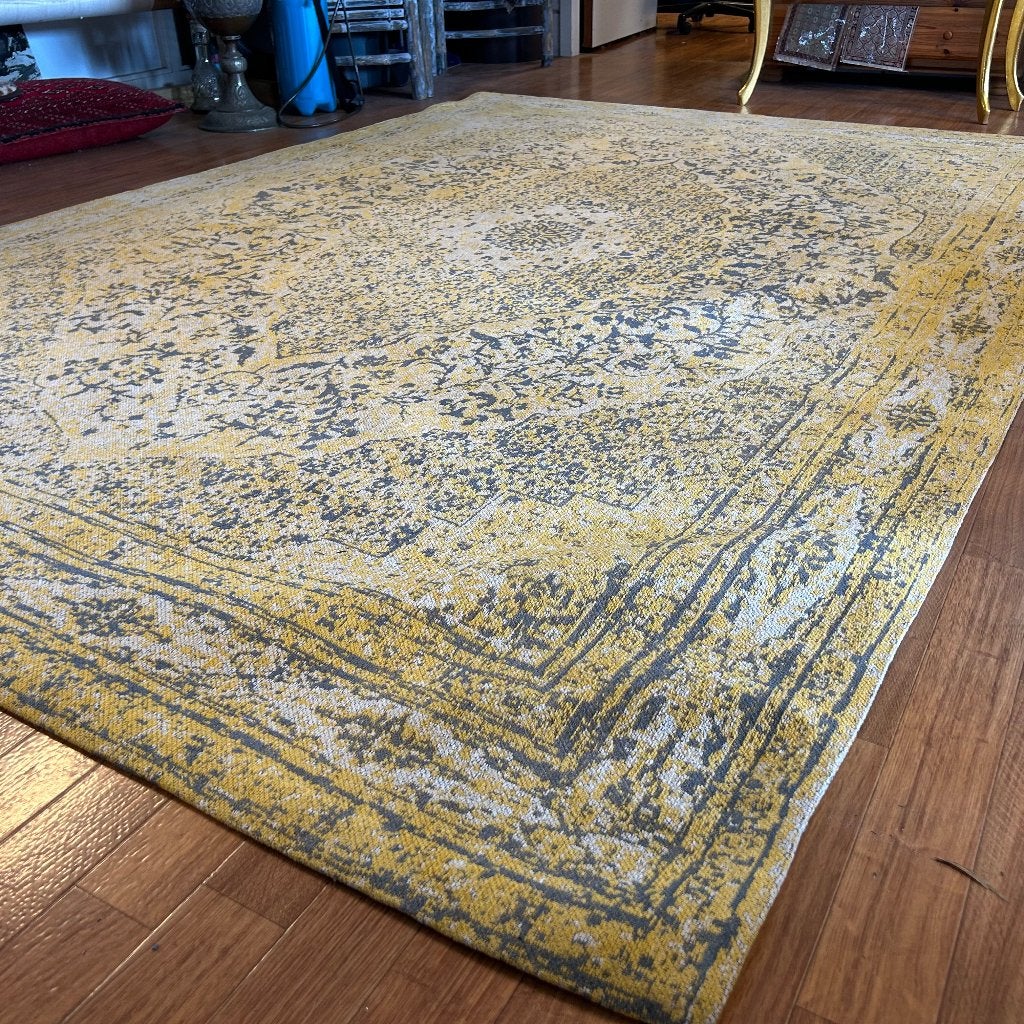 vintage vloerkleed tabriz - 290 x 200 Geel - Gratis bezorgd, TTM Wonen, Meubels – (Perzische) Tapijten en Woonaccessoires, Ophalen of Verzenden