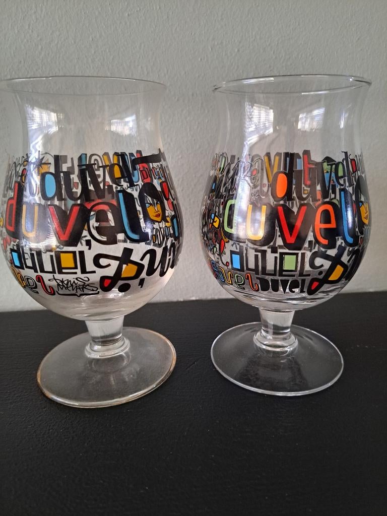 Duvel Dennis Meyer bierglazen - 1x België, 1x Nederland, Ophalen of Verzenden, Zo goed als nieuw, Glas of Glazen, Duvel