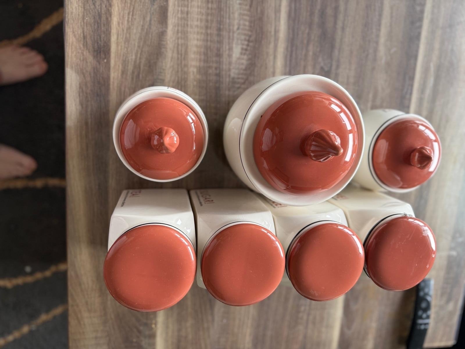 Set van 7 keramische voorraadpotten voor keuken, Ophalen of Verzenden, Zo goed als nieuw, Voorraadpot, Steen/keramiek