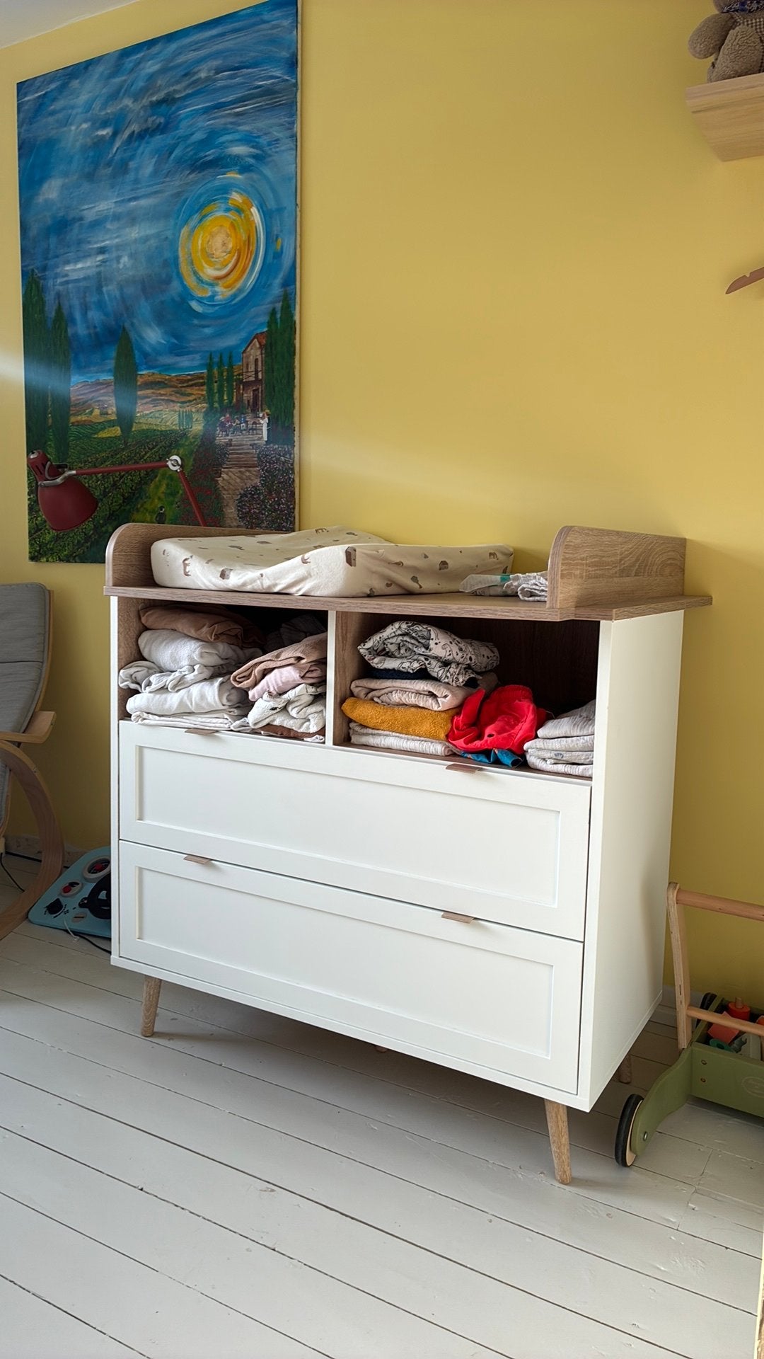 Commode wit met eiken, Ophalen, 50 tot 70 cm, 90 tot 105 cm, 100 cm of meer