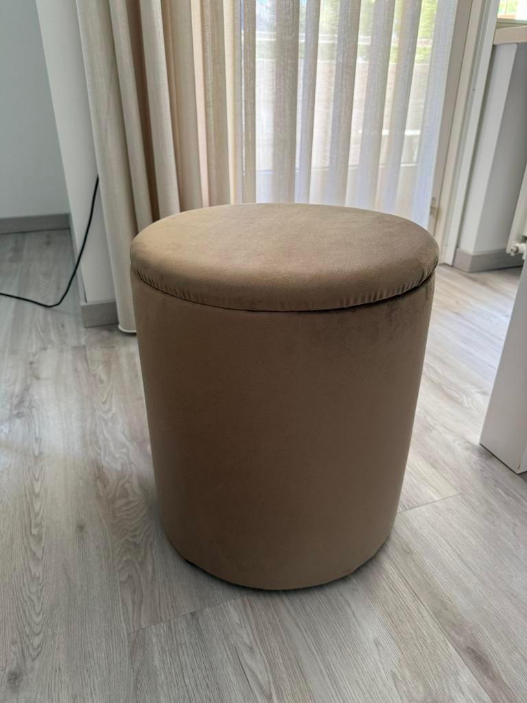 Poef (met opberg mogelijkheden), bruin/taupe, Huis en Inrichting, Ophalen, Minder dan 50 cm, Rond, Minder dan 50 cm