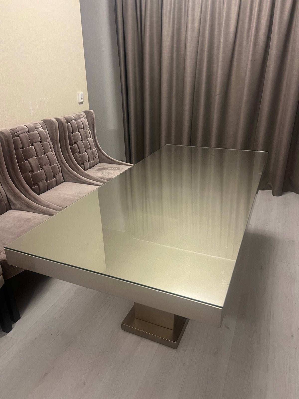 Eric Kuster stijl eettafel met glasplaat - 90x190 cm, Ophalen, Gebruikt, 50 tot 100 cm, Glas
