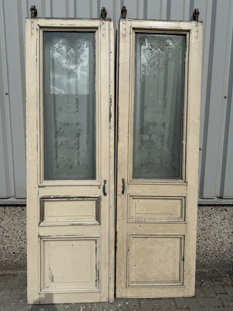 Prachtige antieke schuifdeuren met geetst glas, Jurgen.hoogenboezem@gmail.com, Binnendeur, Ophalen of Verzenden, Schuifdeur