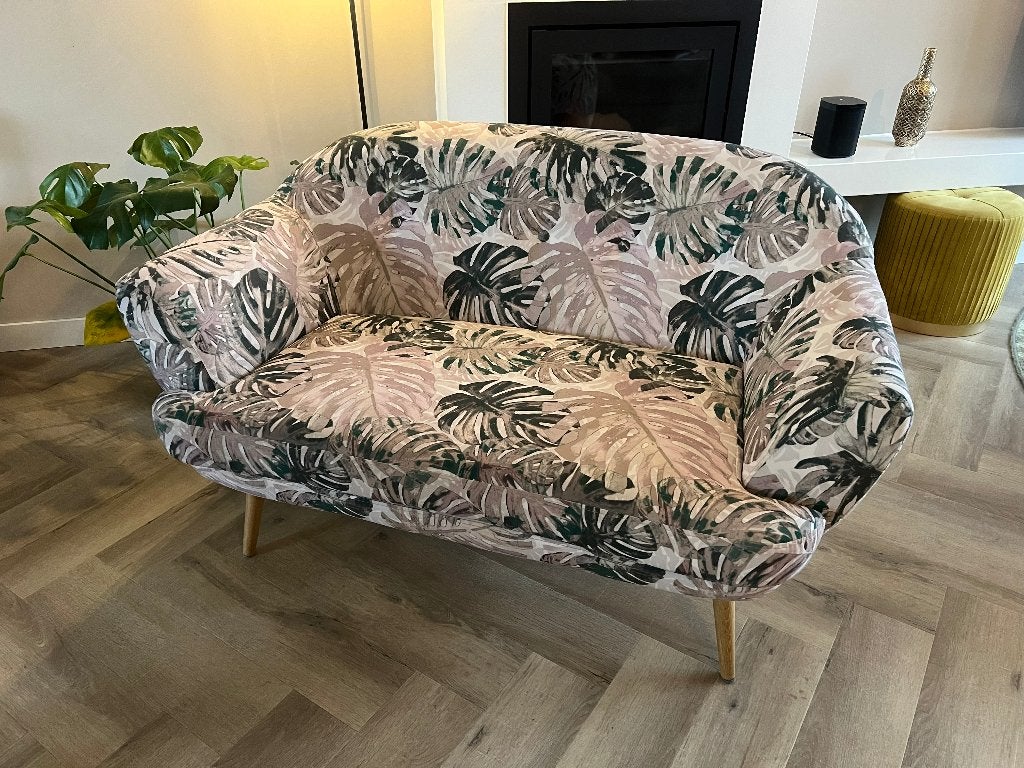 Sfeervolle 2-zitsbank met botanische print – 130 cm breed, Ophalen, Tweepersoons, 75 tot 100 cm, Zo goed als nieuw