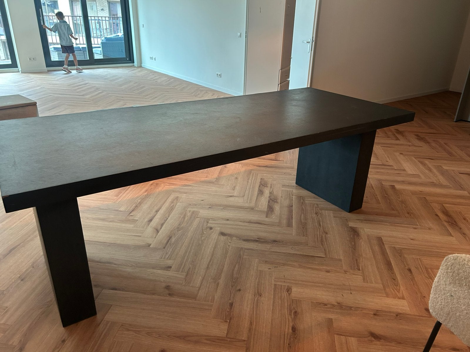 Zwarte eiken houten eet tafel gratis, Verzenden, 200 cm of meer, 50 tot 100 cm, Zo goed als nieuw