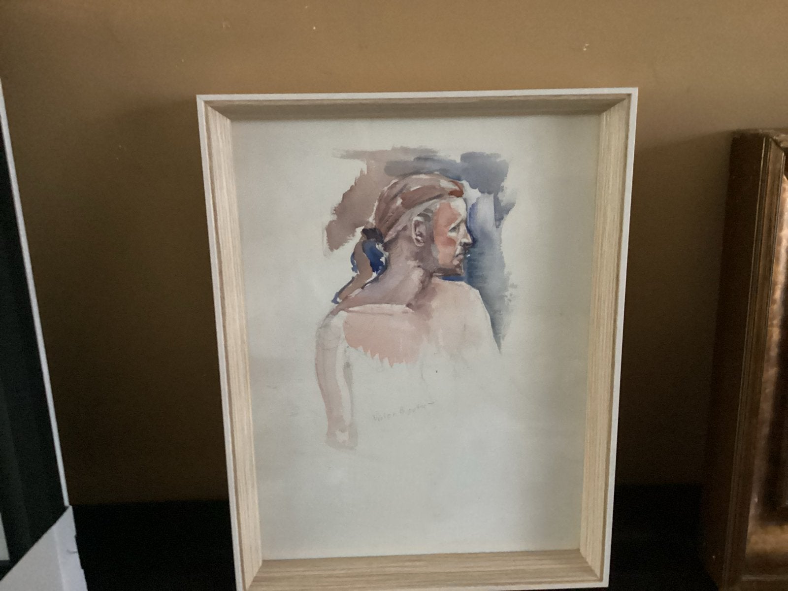 Studie van Victor Bouter - Aquarel Portret, Antiek en Kunst, Portret of Personen, Realistisch, Ophalen of Verzenden, Gesigneerd