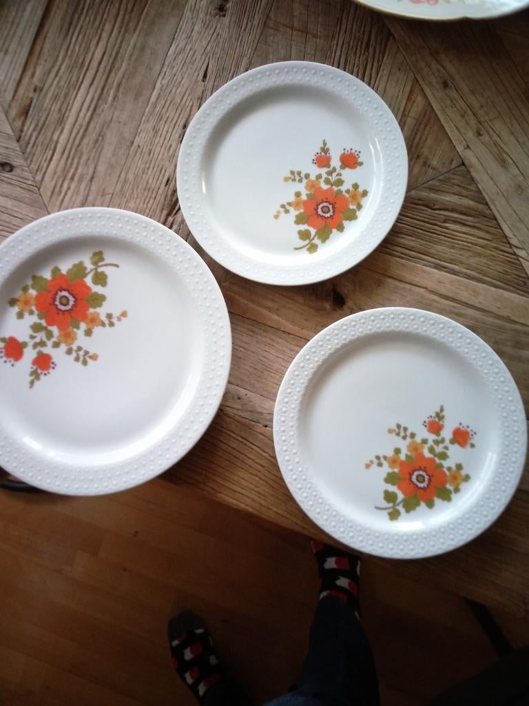 Vintage Scherzer borden met bloemmotief, Gebruikt, Ophalen of Verzenden, Bord(en), Overige stijlen