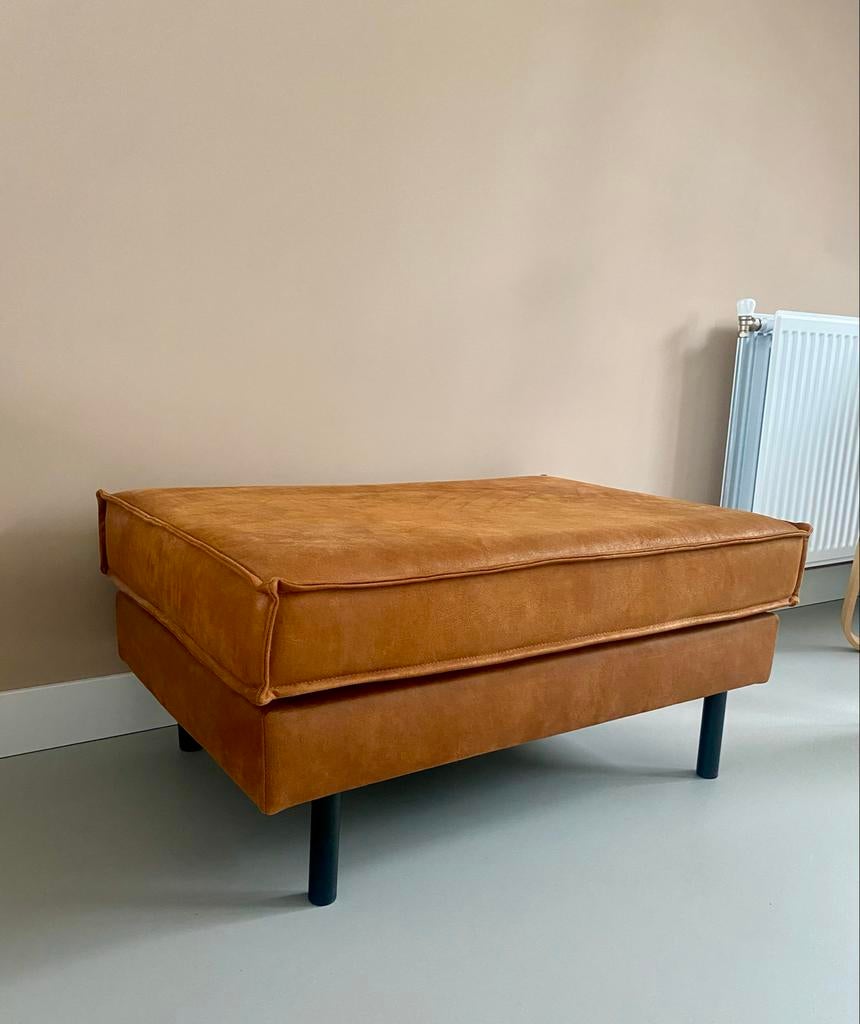 Nous Living leren hocker cognac  86x60x40, Ophalen, Overige materialen, Gebruikt, Vierkant