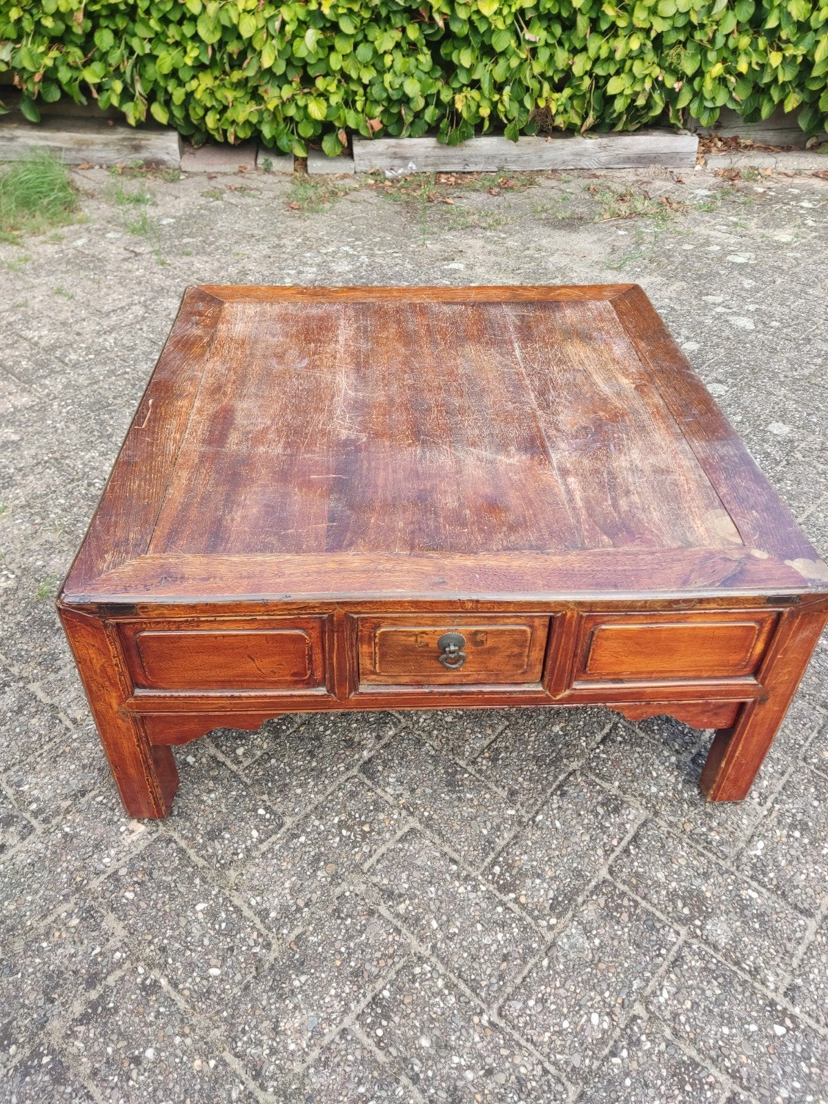 Antieke Salontafel met Lade - Massief Hout, Ophalen