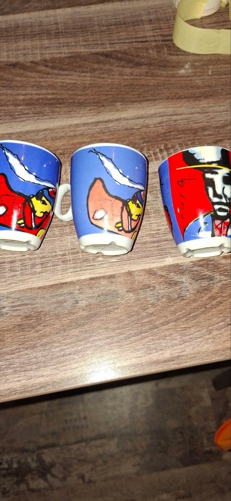 Set van 3 espresso kopjes met kleurrijke print, Ophalen of Verzenden, Zo goed als nieuw, Overige stijlen, Kop(pen) en/of Schotel(s)