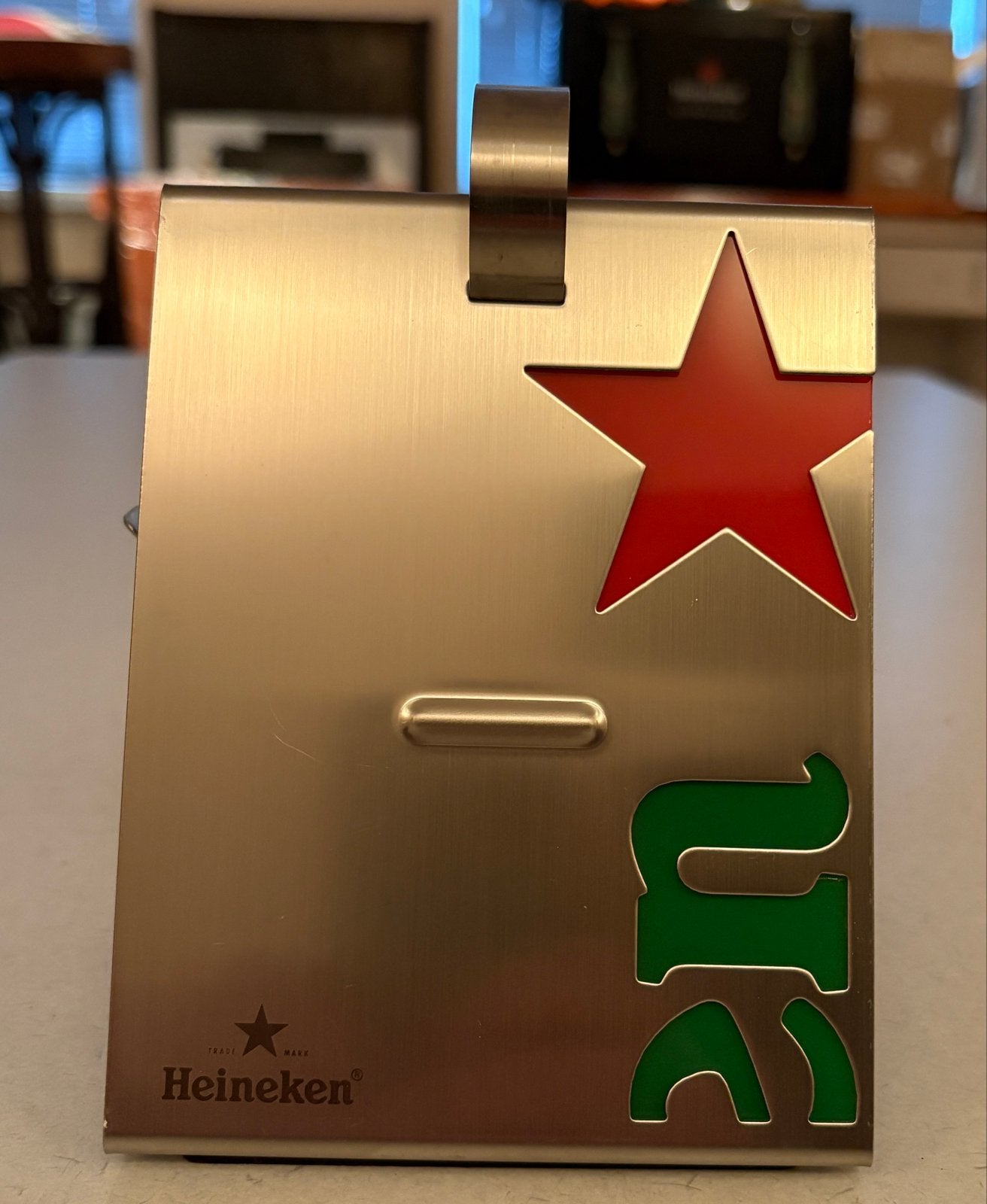 Heineken RVS bierviltjes/menukaart houder Desperados reclame, Ophalen of Verzenden, Zo goed als nieuw, Overige typen, Heineken