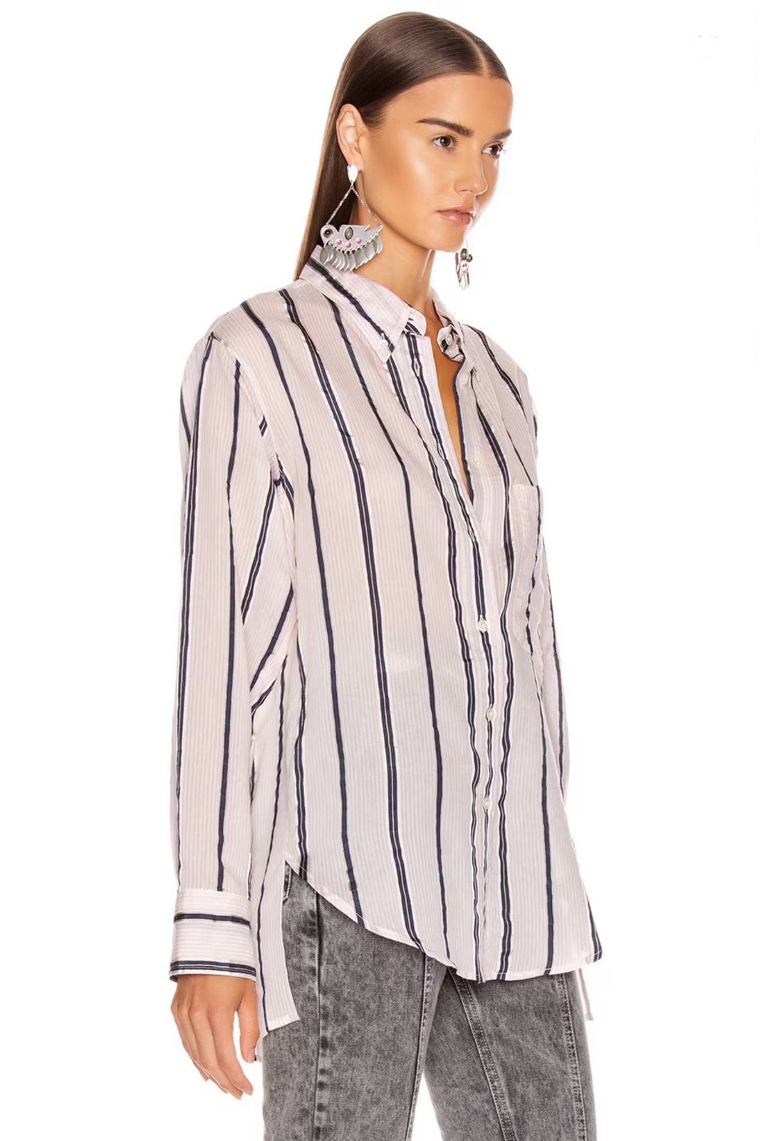ISABEL MARANT striped silk pink shirt blouse long sleeve M, Ophalen of Verzenden, Zo goed als nieuw, Maat 38/40 (M), Roze