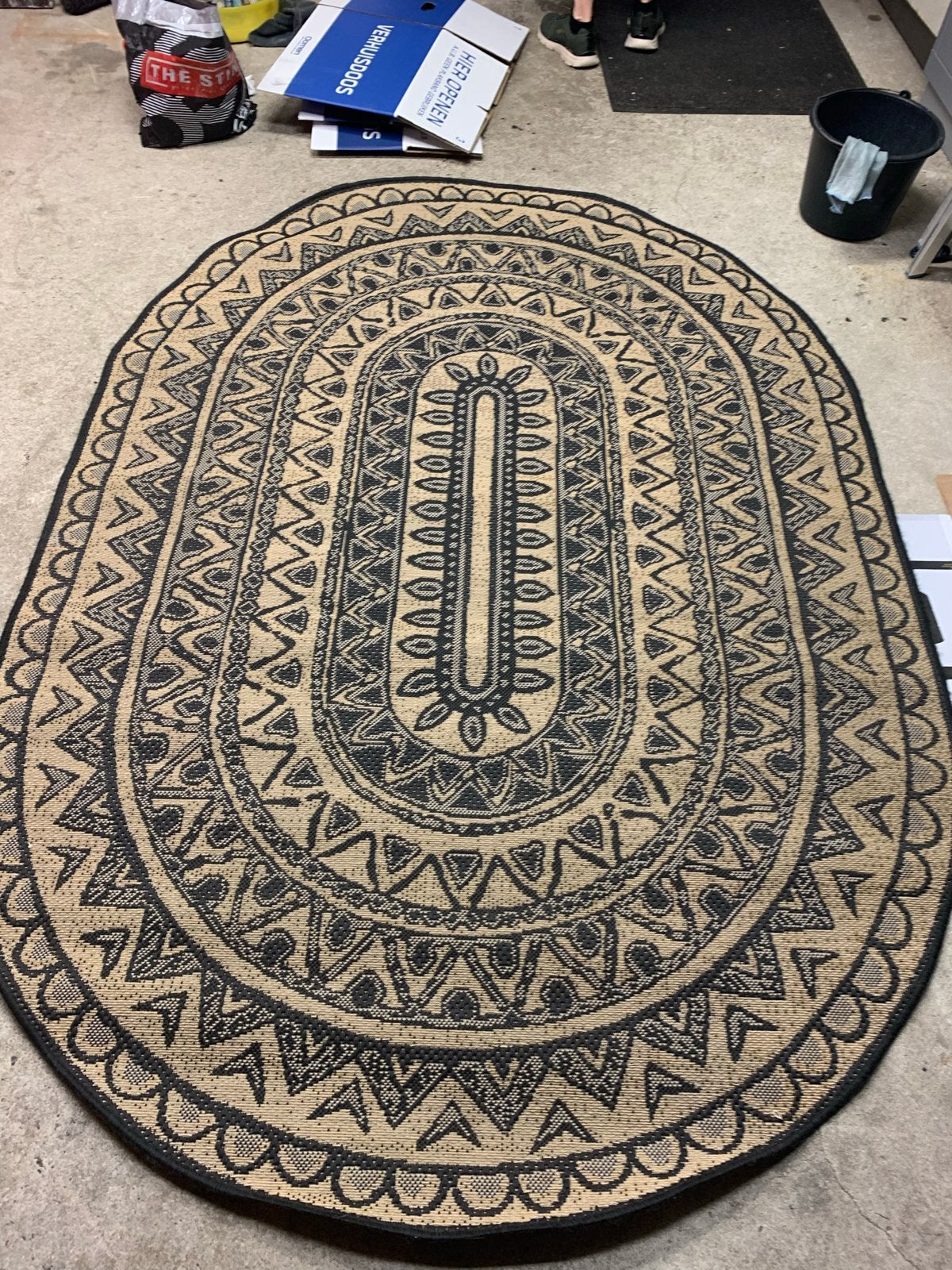 Ovaal Jute Vloerkleed - 160x230 cm - Zwart/Beige, Huis en Inrichting, Stoffering | Tapijten en Kleden, Ophalen, Gebruikt, Zwart