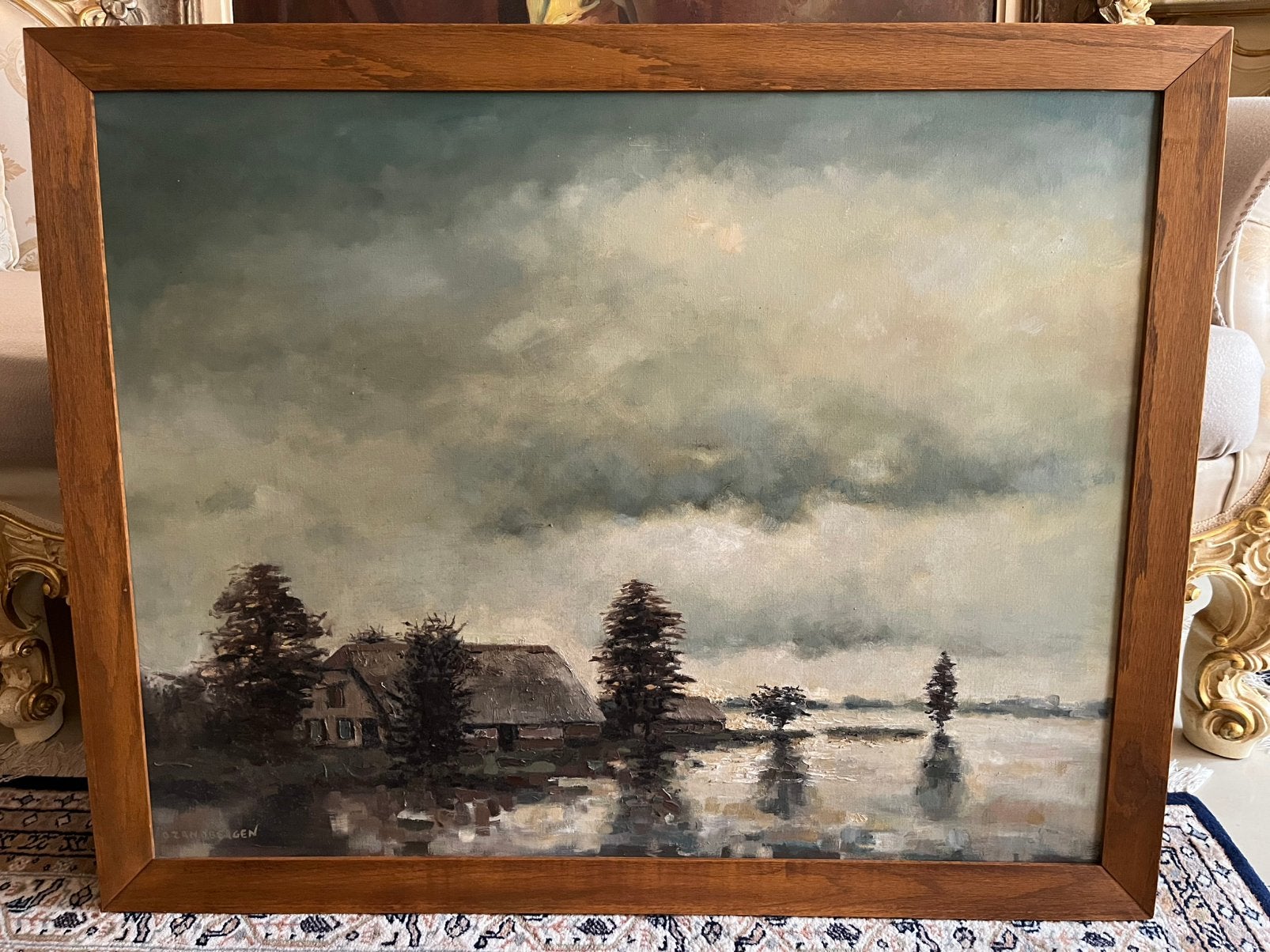 Groot olieverf landschap van Dic Zandbergen, Antiek en Kunst, Ophalen