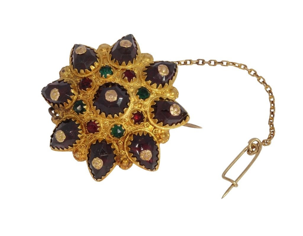 Friesland 14k gouden antieke ster broche granaat fraai dames