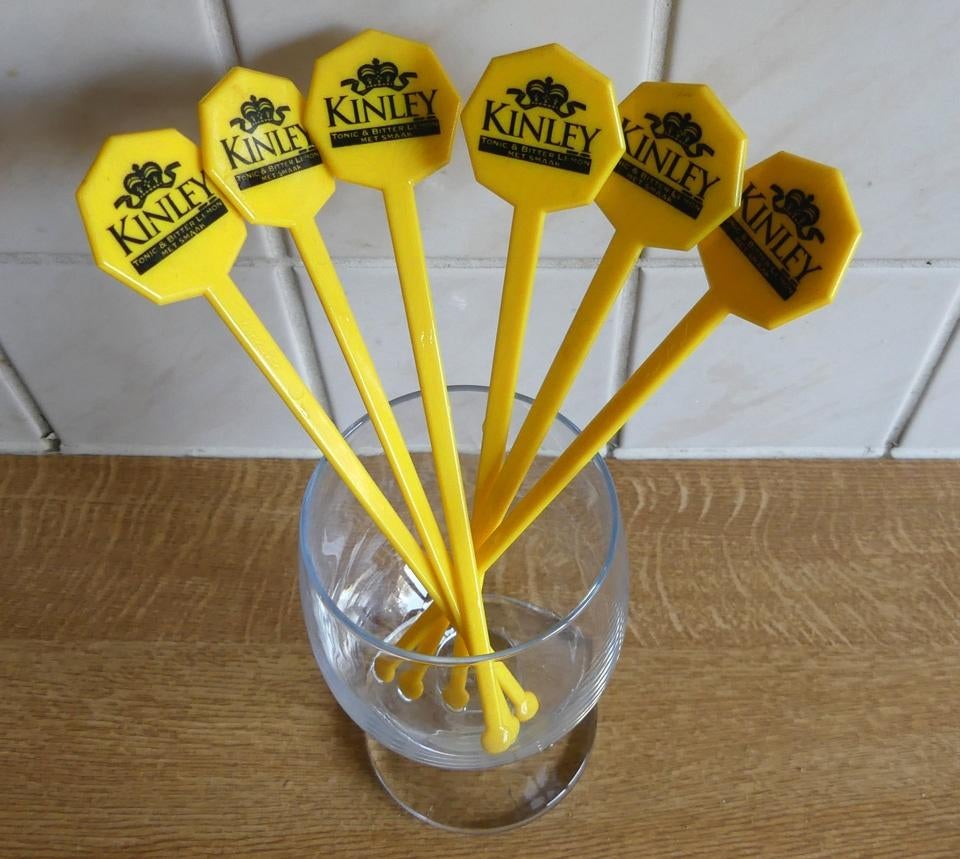 Roerstaafjes Kinley tonic stirrers bitter lemon geel, Ophalen of Verzenden, Gebruikt, Gebruiksvoorwerp