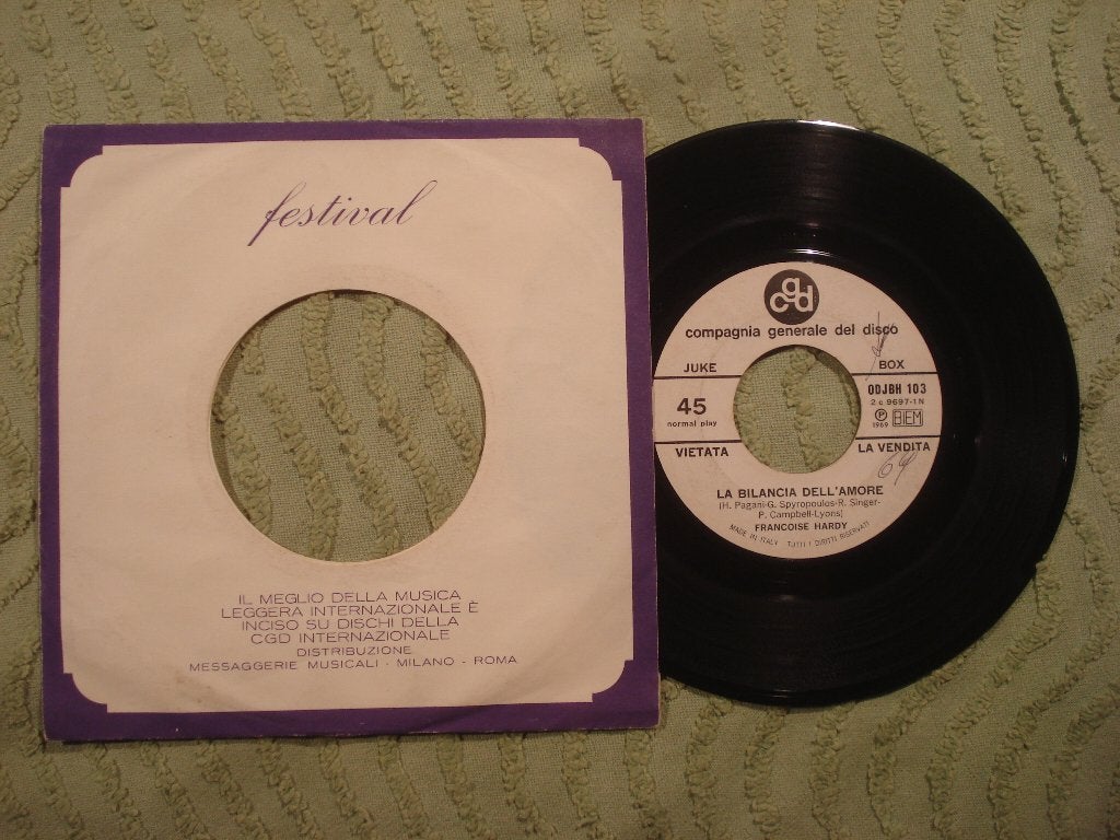 Françoise Hardy 7”: La bilancia dell’amore (Italië) Jukebox, Cd's en Dvd's, Ophalen of Verzenden, Zo goed als nieuw, 7 inch, Pop