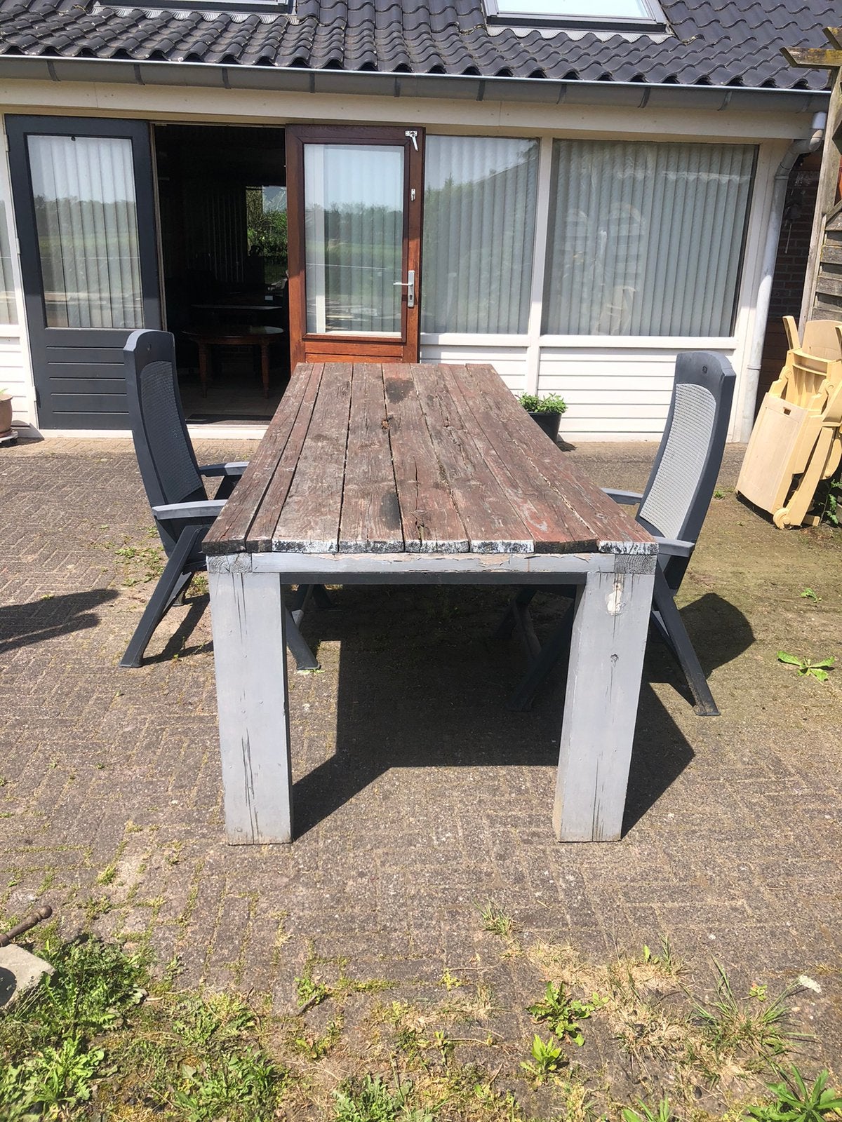 Grote houten tuintafel, Ophalen, Gebruikt, Rechthoekig, Hout