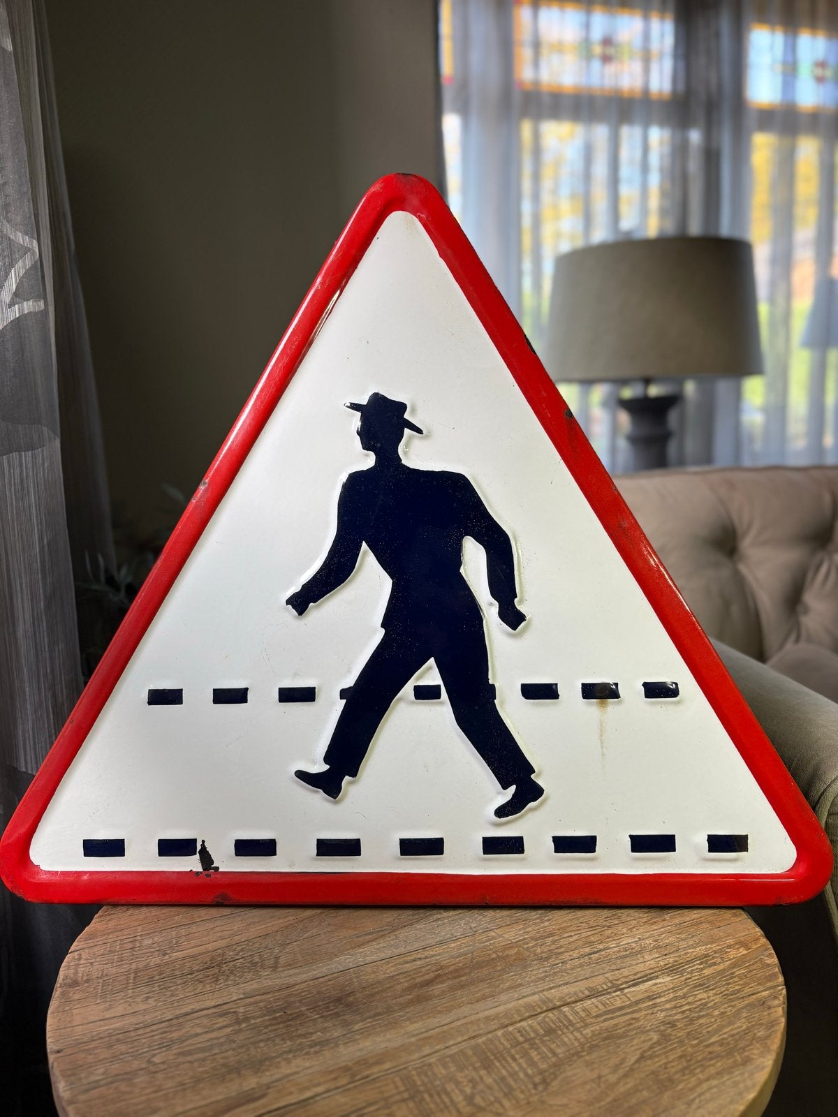 Echt oud emaille verkeersbord 'Overstekende voetganger', Antiek en Kunst, Ophalen of Verzenden