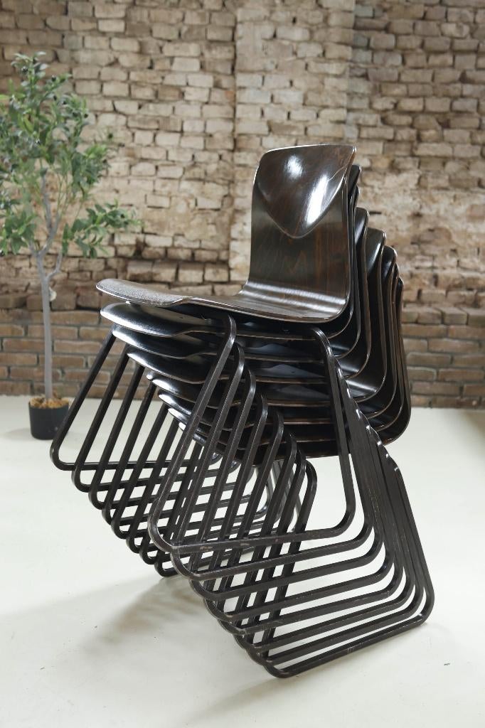 Vintage Galvanitas S23 Pagholz Sledeframe stoelen jaren 60, Gebruikt, Hout, Bruin, Ophalen of Verzenden