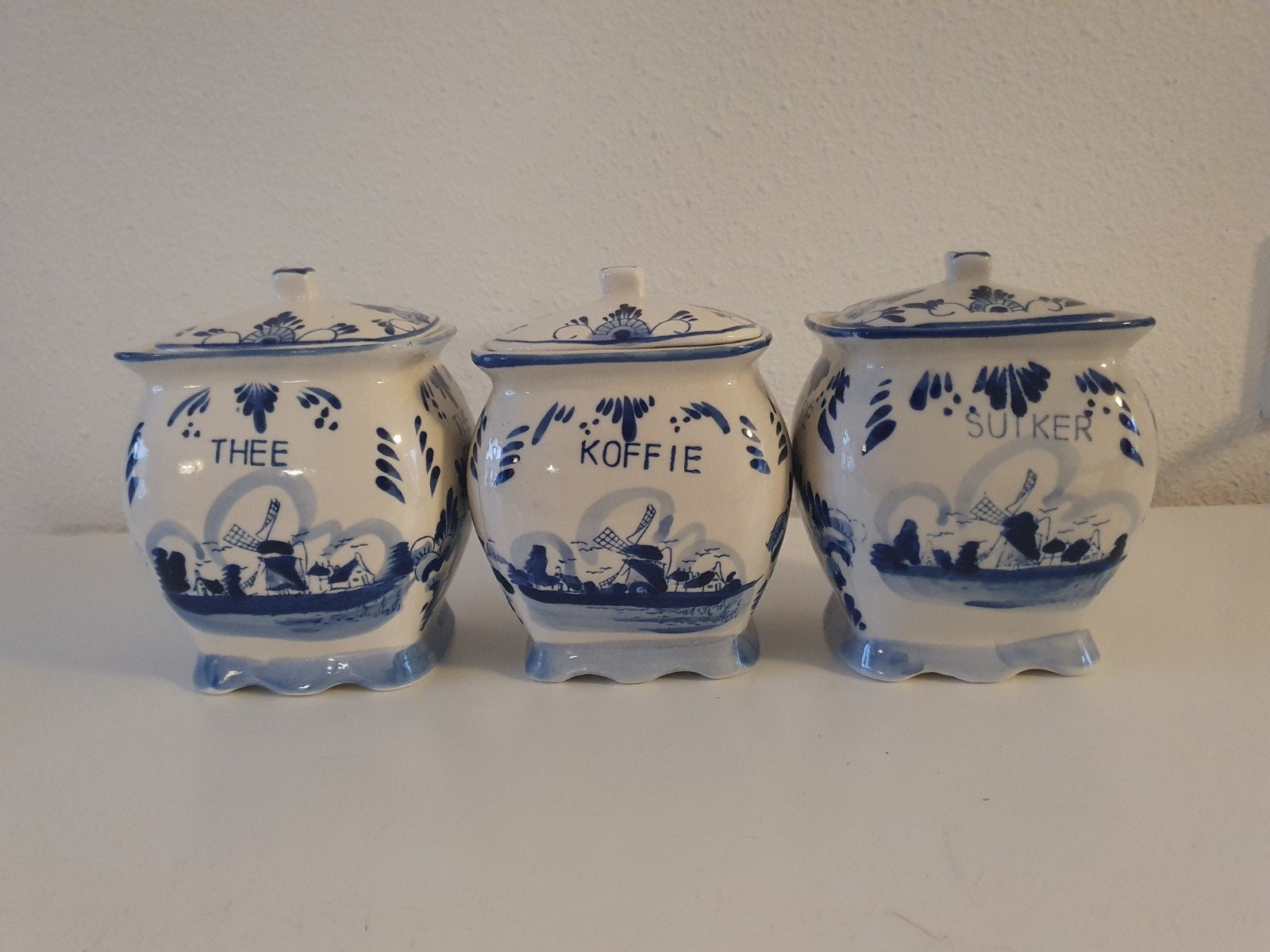 Delfts Blauw voorraadpotten: Thee, Koffie, Suiker set, Ophalen of Verzenden